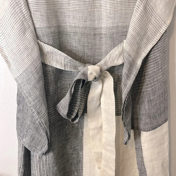 Kim Bernardin Paris Gray to White Striped Ombre Tie Back Slit Sleeve Dress Sz L - Picture 7 of 8